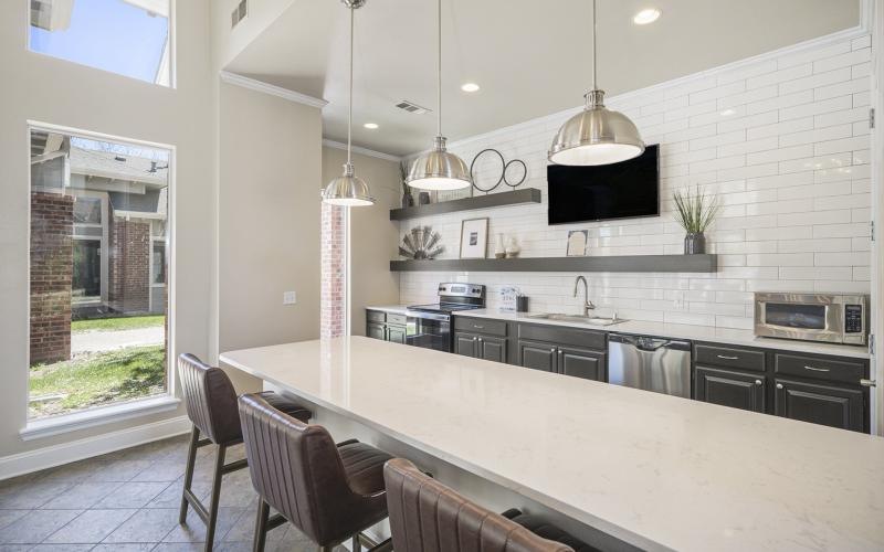 a kitchen with a large island